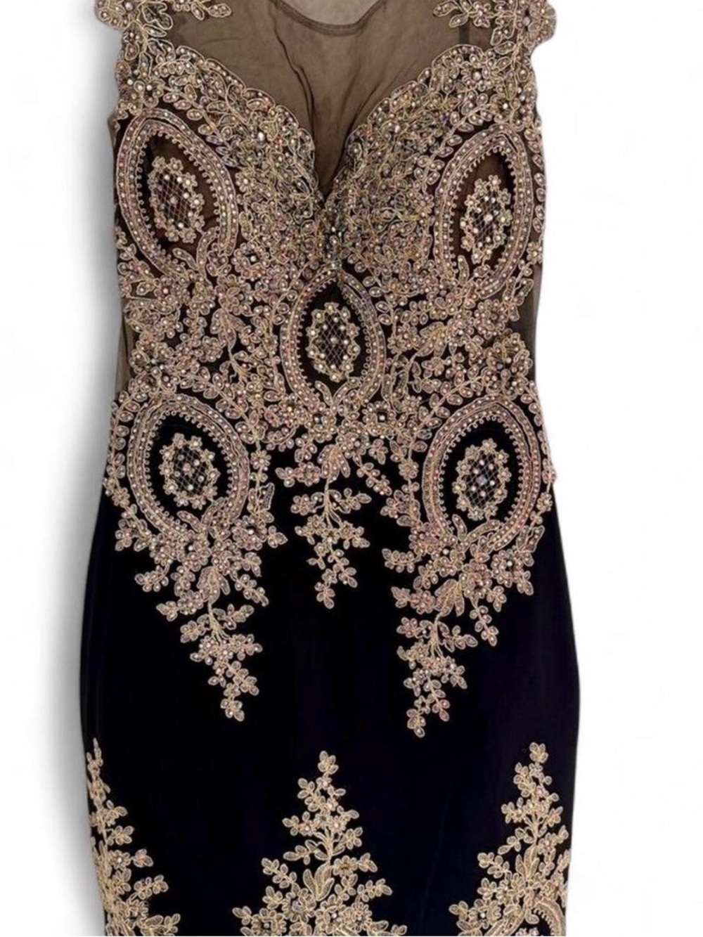 GLOW Royal Elegance Black and Gold Embellished Prom Dress